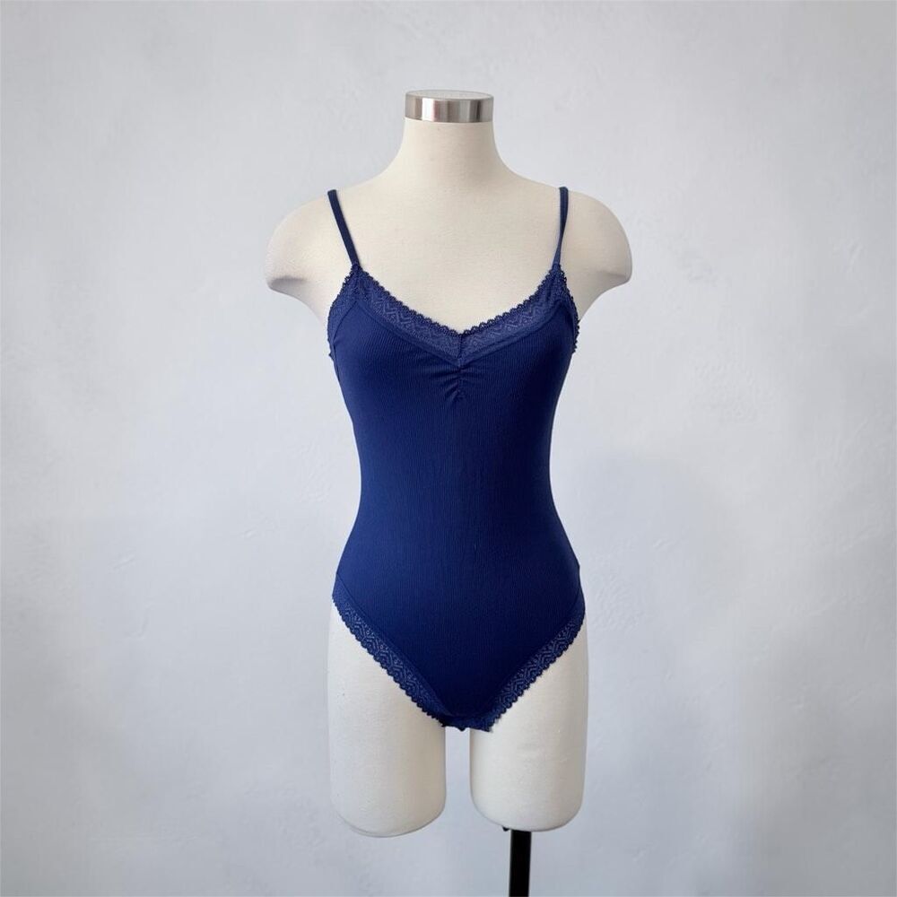 Simone Perele France Bodysuit Ribbed Knit Lace 4 Small V Neck Designer